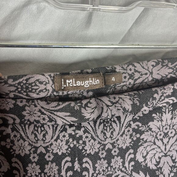 J. McLaughlin Tapestry Printed Black GrayCasual Pants Size 4 Stretch Pull On Zip - Picture 4 of 10